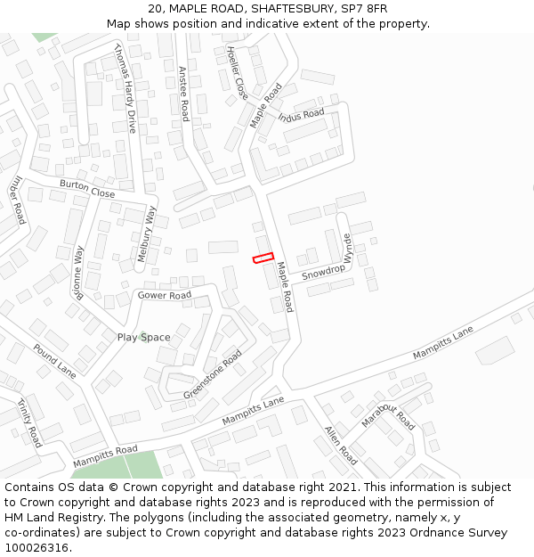 20, MAPLE ROAD, SHAFTESBURY, SP7 8FR: Location map and indicative extent of plot