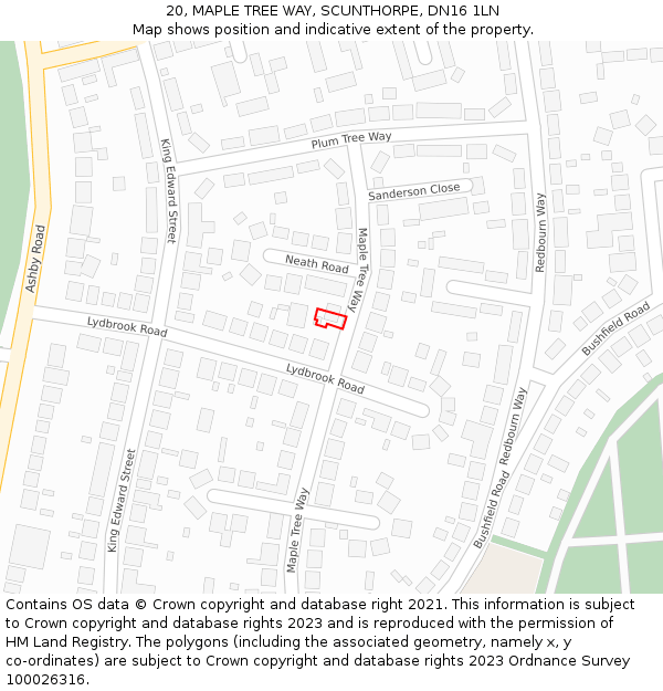 20, MAPLE TREE WAY, SCUNTHORPE, DN16 1LN: Location map and indicative extent of plot