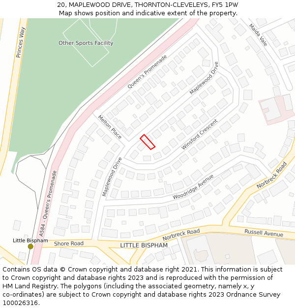 20, MAPLEWOOD DRIVE, THORNTON-CLEVELEYS, FY5 1PW: Location map and indicative extent of plot