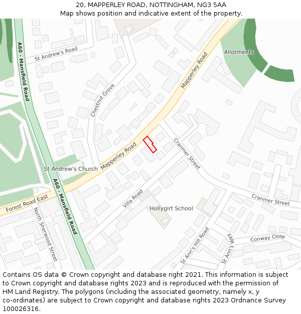 20, MAPPERLEY ROAD, NOTTINGHAM, NG3 5AA: Location map and indicative extent of plot
