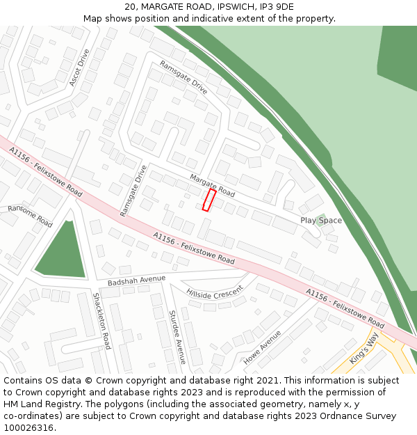 20, MARGATE ROAD, IPSWICH, IP3 9DE: Location map and indicative extent of plot