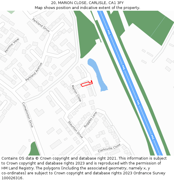 20, MARION CLOSE, CARLISLE, CA1 3FY: Location map and indicative extent of plot