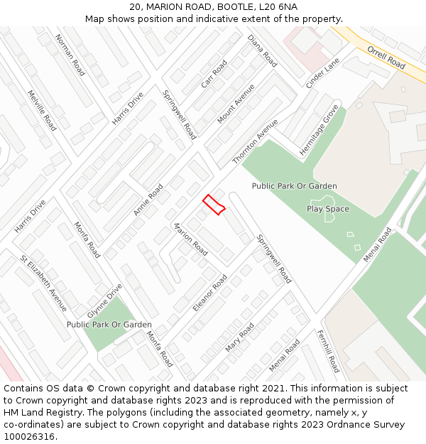 20, MARION ROAD, BOOTLE, L20 6NA: Location map and indicative extent of plot