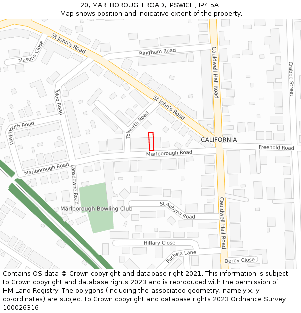 20, MARLBOROUGH ROAD, IPSWICH, IP4 5AT: Location map and indicative extent of plot