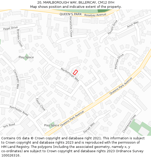 20, MARLBOROUGH WAY, BILLERICAY, CM12 0YH: Location map and indicative extent of plot