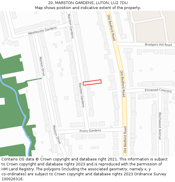 20, MARSTON GARDENS, LUTON, LU2 7DU: Location map and indicative extent of plot