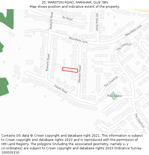 20, MARSTON ROAD, FARNHAM, GU9 7BN: Location map and indicative extent of plot