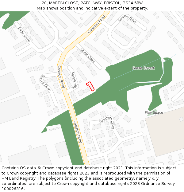 20, MARTIN CLOSE, PATCHWAY, BRISTOL, BS34 5RW: Location map and indicative extent of plot