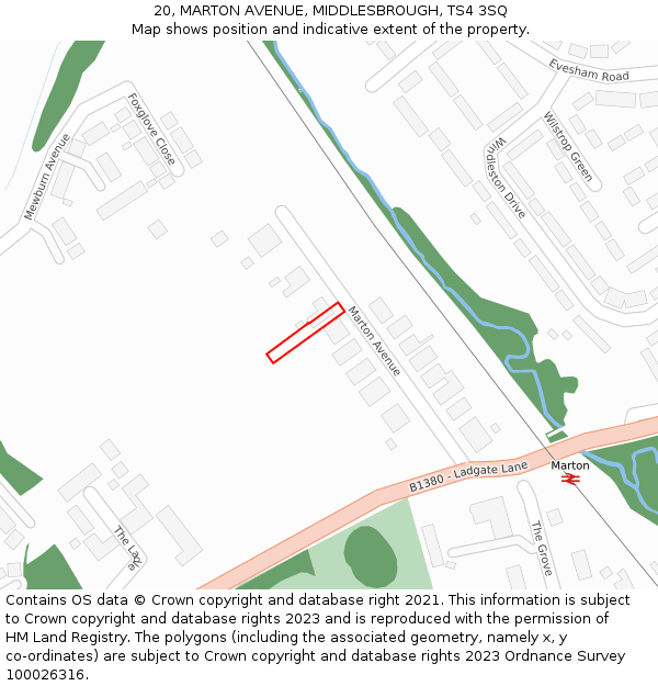 20, MARTON AVENUE, MIDDLESBROUGH, TS4 3SQ: Location map and indicative extent of plot