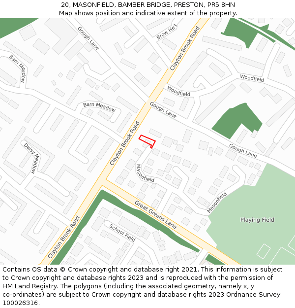 20, MASONFIELD, BAMBER BRIDGE, PRESTON, PR5 8HN: Location map and indicative extent of plot
