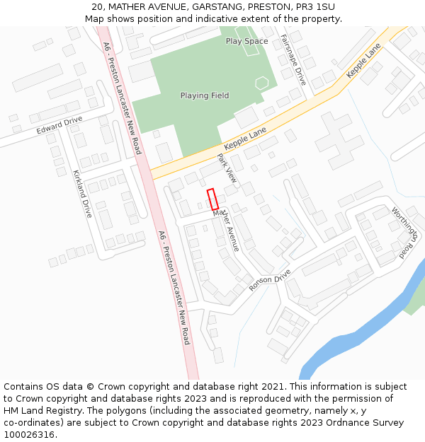 20, MATHER AVENUE, GARSTANG, PRESTON, PR3 1SU: Location map and indicative extent of plot