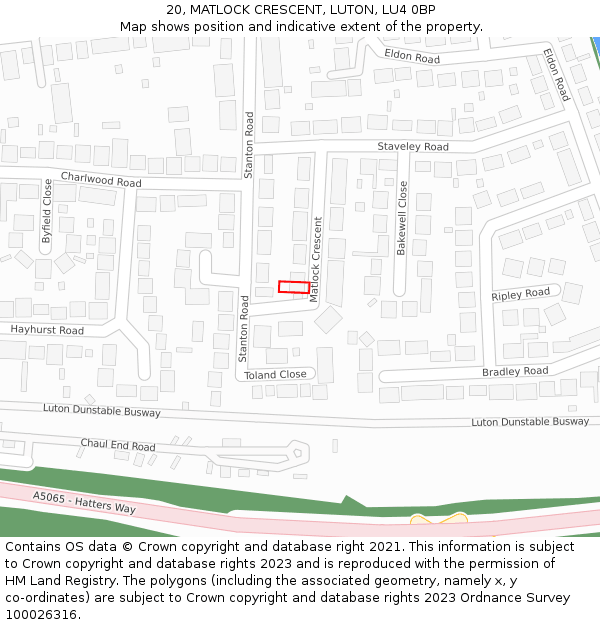 20, MATLOCK CRESCENT, LUTON, LU4 0BP: Location map and indicative extent of plot