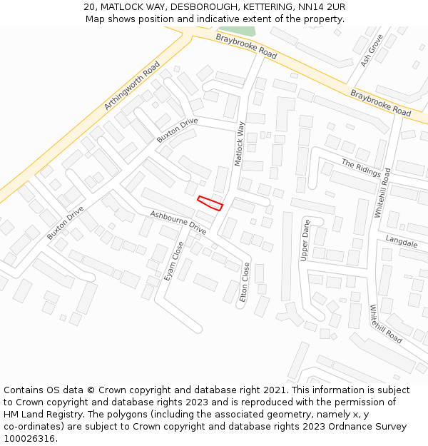 20, MATLOCK WAY, DESBOROUGH, KETTERING, NN14 2UR: Location map and indicative extent of plot