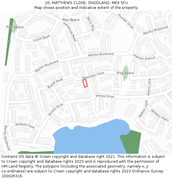 20, MATTHEWS CLOSE, SNODLAND, ME6 5FU: Location map and indicative extent of plot