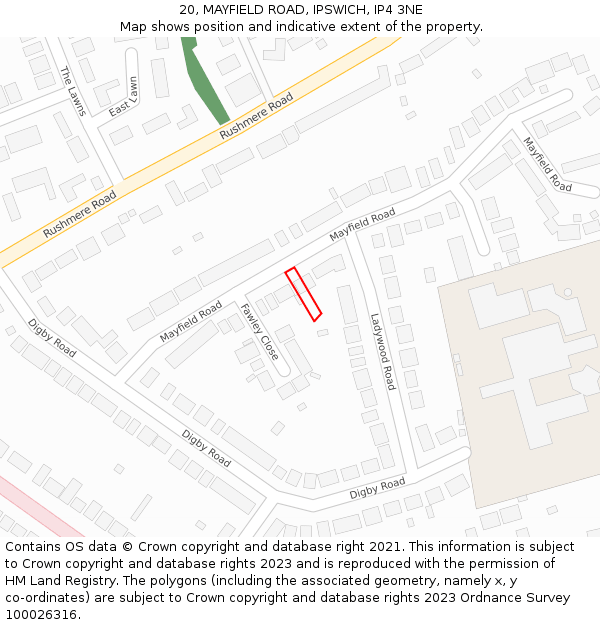20, MAYFIELD ROAD, IPSWICH, IP4 3NE: Location map and indicative extent of plot