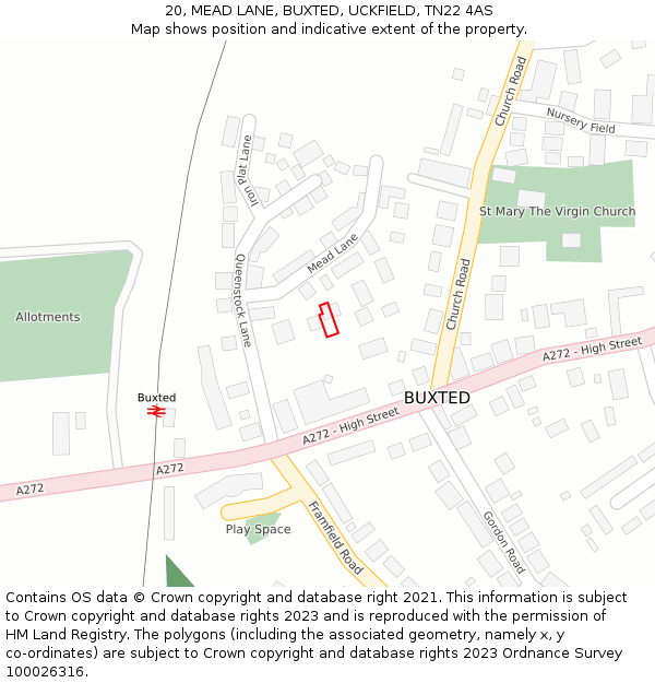 20, MEAD LANE, BUXTED, UCKFIELD, TN22 4AS: Location map and indicative extent of plot