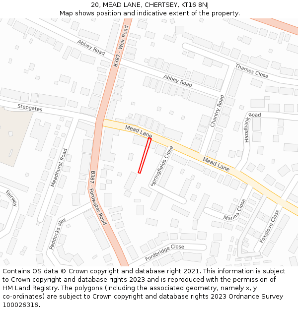 20, MEAD LANE, CHERTSEY, KT16 8NJ: Location map and indicative extent of plot