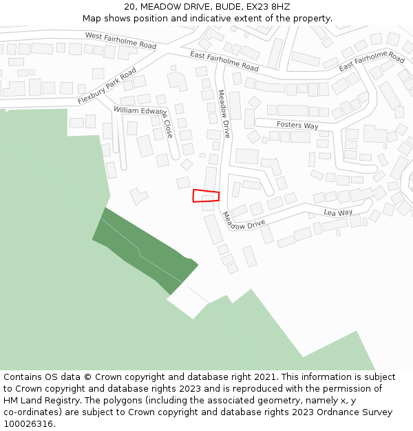 20, MEADOW DRIVE, BUDE, EX23 8HZ: Location map and indicative extent of plot