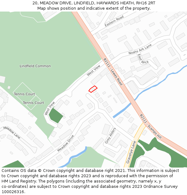20, MEADOW DRIVE, LINDFIELD, HAYWARDS HEATH, RH16 2RT: Location map and indicative extent of plot