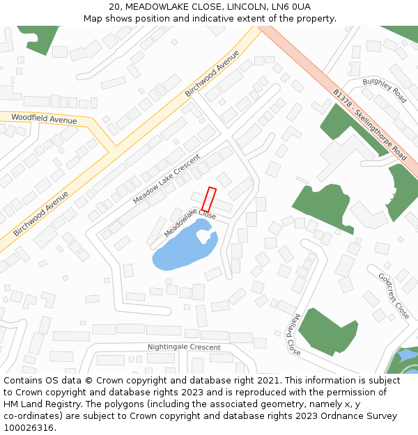 20, MEADOWLAKE CLOSE, LINCOLN, LN6 0UA: Location map and indicative extent of plot