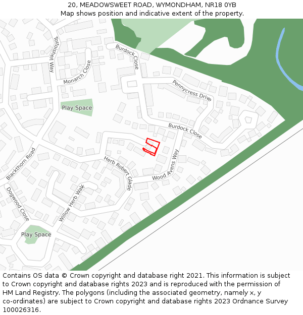 20, MEADOWSWEET ROAD, WYMONDHAM, NR18 0YB: Location map and indicative extent of plot
