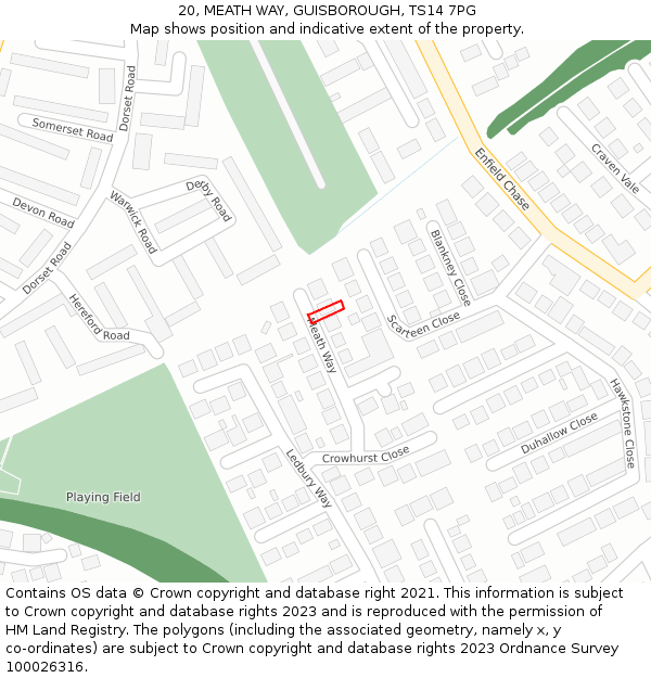 20, MEATH WAY, GUISBOROUGH, TS14 7PG: Location map and indicative extent of plot