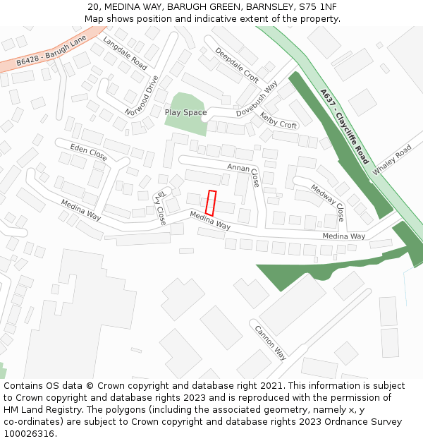 20, MEDINA WAY, BARUGH GREEN, BARNSLEY, S75 1NF: Location map and indicative extent of plot