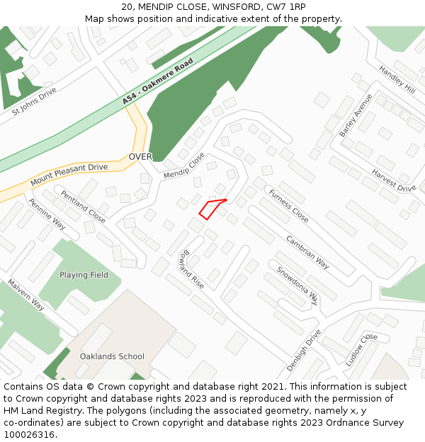 20, MENDIP CLOSE, WINSFORD, CW7 1RP: Location map and indicative extent of plot