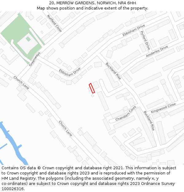 20, MERROW GARDENS, NORWICH, NR4 6HH: Location map and indicative extent of plot