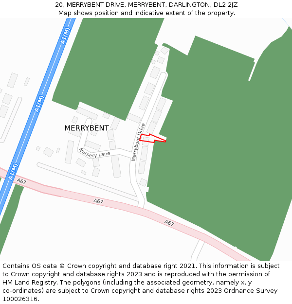 20, MERRYBENT DRIVE, MERRYBENT, DARLINGTON, DL2 2JZ: Location map and indicative extent of plot