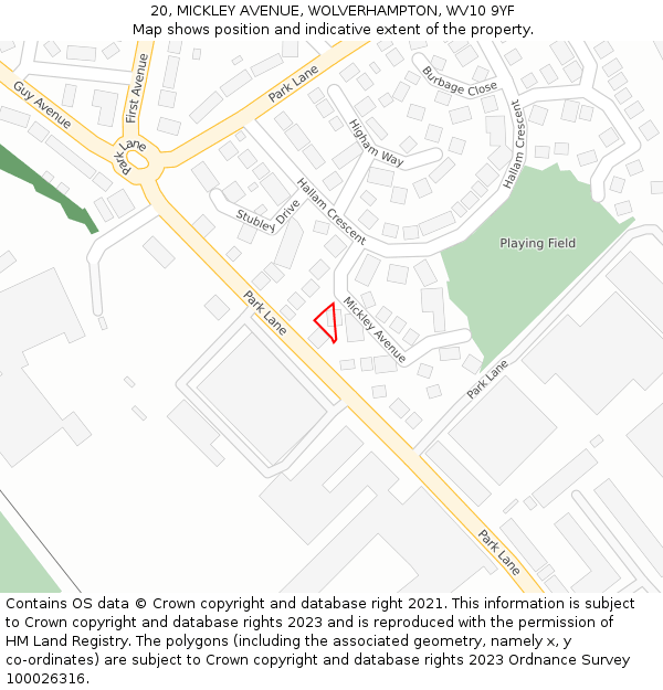 20, MICKLEY AVENUE, WOLVERHAMPTON, WV10 9YF: Location map and indicative extent of plot