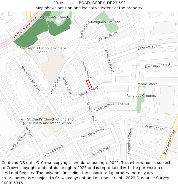 20, MILL HILL ROAD, DERBY, DE23 6SF: Location map and indicative extent of plot