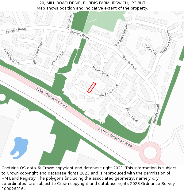 20, MILL ROAD DRIVE, PURDIS FARM, IPSWICH, IP3 8UT: Location map and indicative extent of plot