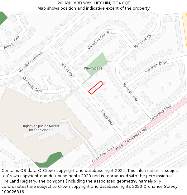 20, MILLARD WAY, HITCHIN, SG4 0QE: Location map and indicative extent of plot