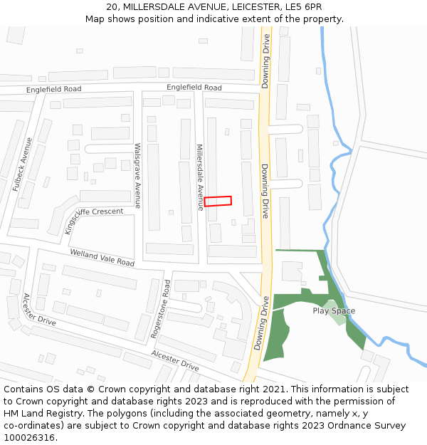 20, MILLERSDALE AVENUE, LEICESTER, LE5 6PR: Location map and indicative extent of plot