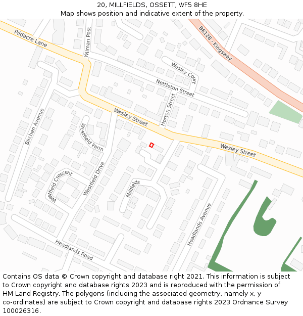 20, MILLFIELDS, OSSETT, WF5 8HE: Location map and indicative extent of plot