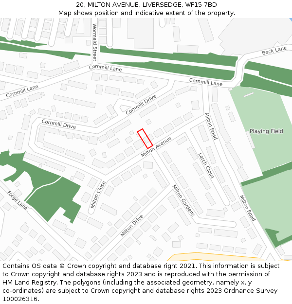 20, MILTON AVENUE, LIVERSEDGE, WF15 7BD: Location map and indicative extent of plot