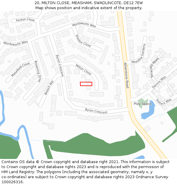 20, MILTON CLOSE, MEASHAM, SWADLINCOTE, DE12 7EW: Location map and indicative extent of plot