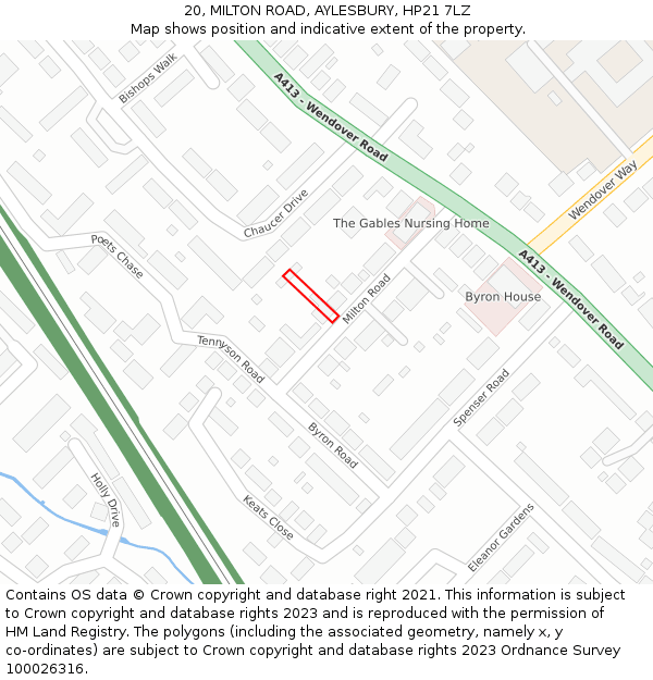20, MILTON ROAD, AYLESBURY, HP21 7LZ: Location map and indicative extent of plot