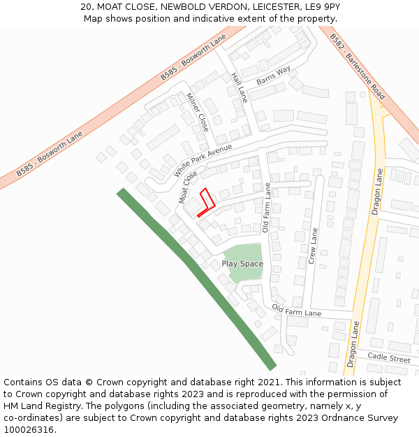 20, MOAT CLOSE, NEWBOLD VERDON, LEICESTER, LE9 9PY: Location map and indicative extent of plot