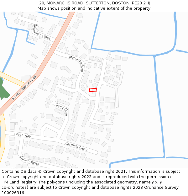 20, MONARCHS ROAD, SUTTERTON, BOSTON, PE20 2HJ: Location map and indicative extent of plot