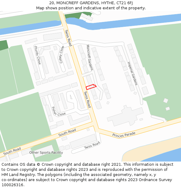 20, MONCRIEFF GARDENS, HYTHE, CT21 6FJ: Location map and indicative extent of plot