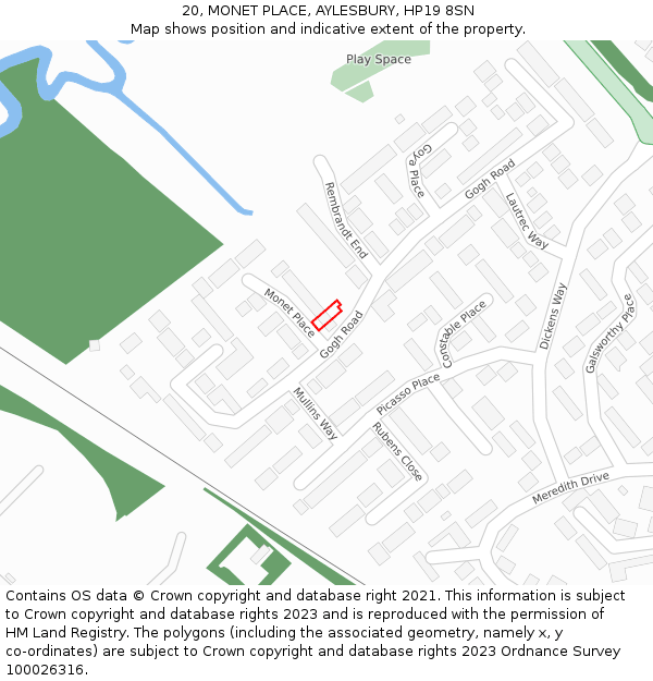 20, MONET PLACE, AYLESBURY, HP19 8SN: Location map and indicative extent of plot