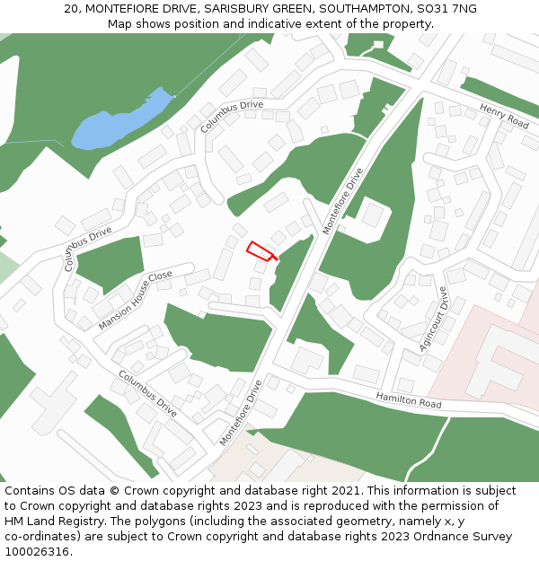 20, MONTEFIORE DRIVE, SARISBURY GREEN, SOUTHAMPTON, SO31 7NG: Location map and indicative extent of plot