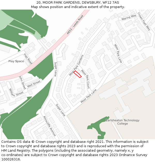 20, MOOR PARK GARDENS, DEWSBURY, WF12 7AS: Location map and indicative extent of plot