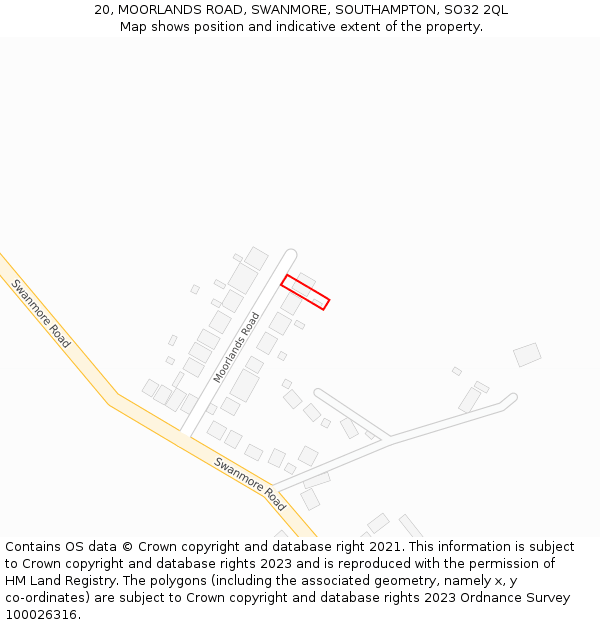 20, MOORLANDS ROAD, SWANMORE, SOUTHAMPTON, SO32 2QL: Location map and indicative extent of plot