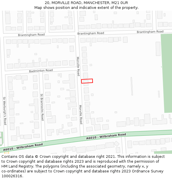20, MORVILLE ROAD, MANCHESTER, M21 0UR: Location map and indicative extent of plot