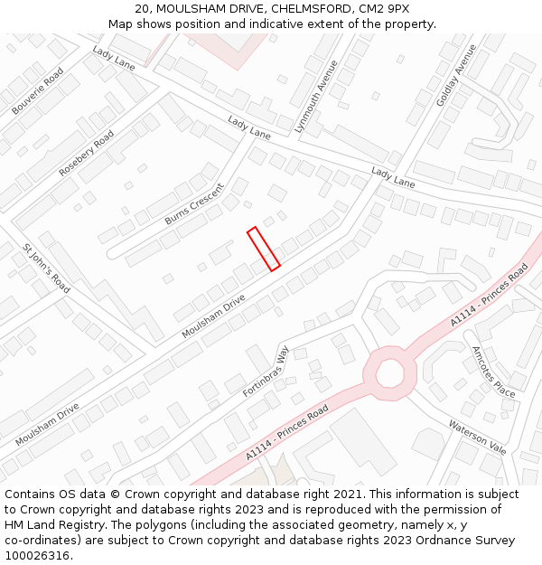 20, MOULSHAM DRIVE, CHELMSFORD, CM2 9PX: Location map and indicative extent of plot
