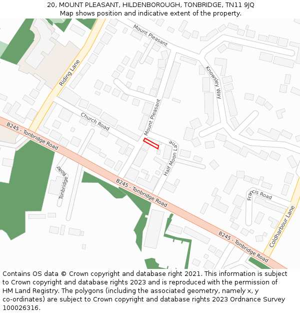 20, MOUNT PLEASANT, HILDENBOROUGH, TONBRIDGE, TN11 9JQ: Location map and indicative extent of plot