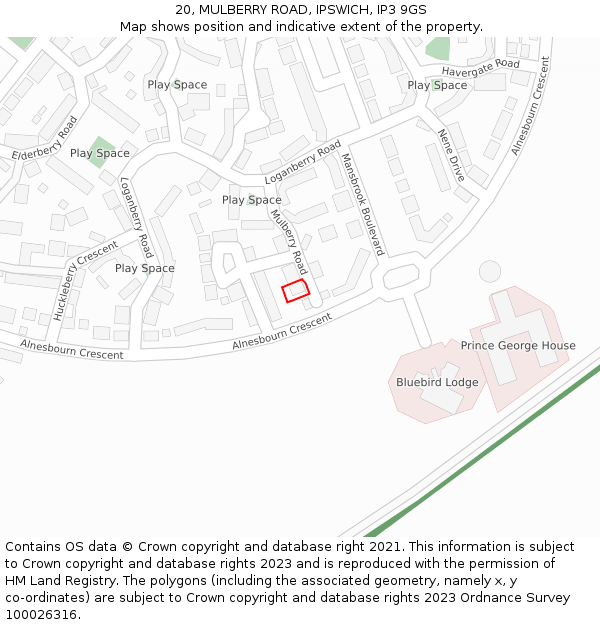 20, MULBERRY ROAD, IPSWICH, IP3 9GS: Location map and indicative extent of plot